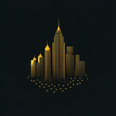 Fototapeta na wymiar Golden city skyline at night, urban landscape, design element