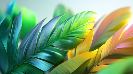 3D Rendering of Tropical Leaf Cluster with Bright Greens and Yellows