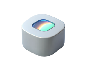 A modern 3D holographic sushi icon with a rainbow effect on a sleek metallic surface, isolated on white background. Great for technology, food, and creative concepts.