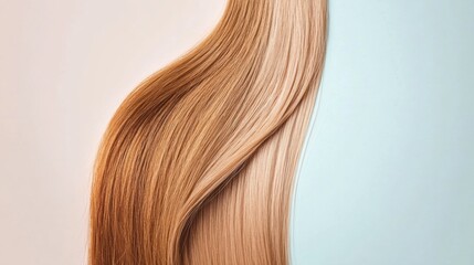 Fototapeta premium Comparison of a healthy smooth hair strand and a brittle damaged strand demonstrating hair health differences. Generative AI