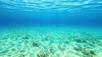 Obraz premium Underwater ocean floor, sunlight beams through turquoise water, tropical seascape