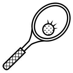 Tennis racket hitting a ball line art vector illustration 