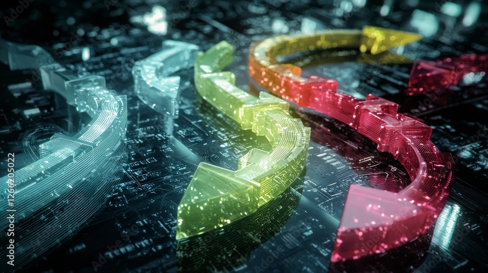 Poster futuristic data flow abstract arrows on circuit board