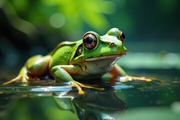 Naklejka premium Frog eye view with water surface , surface, eye view, frog