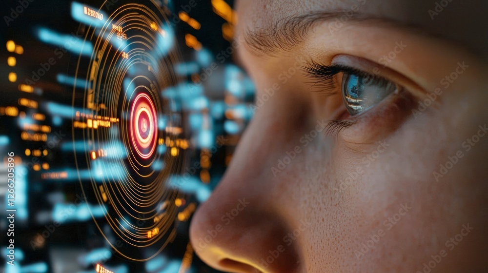 Aufkleber focused analyst monitoring digital security system interface
