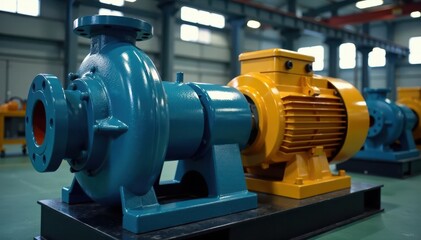 Close-up of industrial electric pump with asynchronous motor, industrial machine, mechanical device