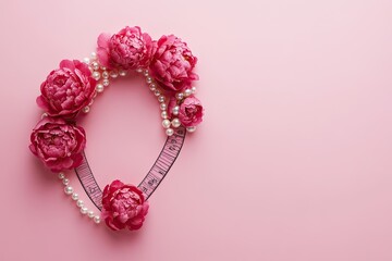 Pink peonies pearls and measuring tape create a lovely design