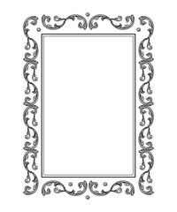 Vintage ornate baroque frame. Hand drawing border scroll floral swirl ornament. Vector illustration. Engraving retro filigree frame design element, antique style. For wedding invitation, greeting card