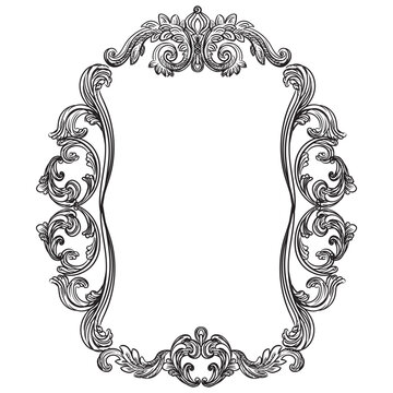 recommend clip art: Vintage ornate baroque frame. Hand drawing border scroll floral swirl ornament. Vector illustration. Engraving retro filigree frame design element, antique style. For wedding invitation, greeting card