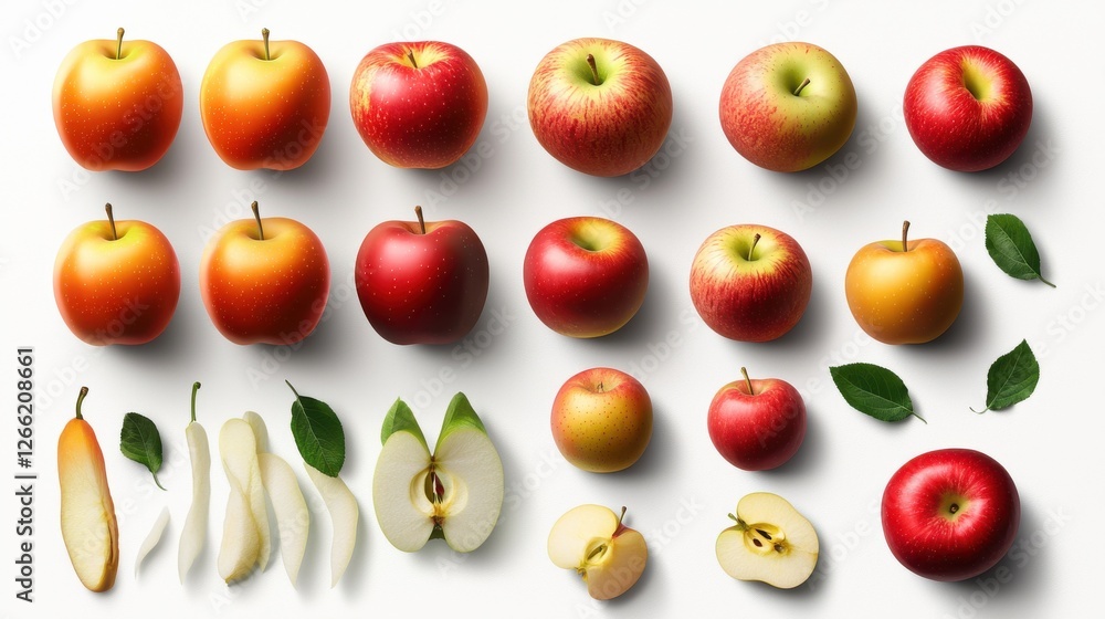 Poster a collection of apples with some of them cut in half
