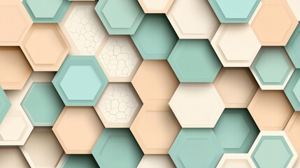 Abstract geometric hexagon pattern, pastel colors, layered design, background for wallpaper