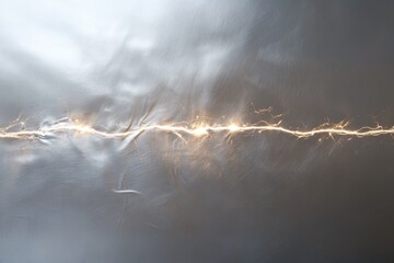 A bright golden lightning bolt strikes a silver metal surface