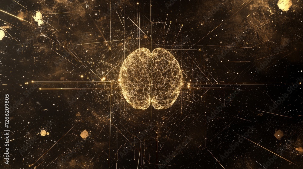 Poster ai neural network visualization, futuristic brain with radiant lines and deep-learning pathways, flo