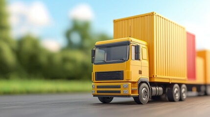 Yellow Cargo Truck on Road  Global Logistics  Shipping  Delivery