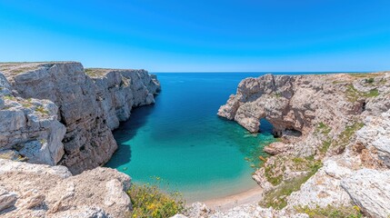 Secluded cove, turquoise water, rocky cliffs, sunny day, travel destination (2)