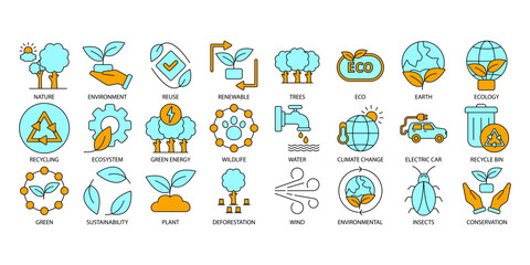 Environment icons set . Environment pack symbol vector elements for infographic web