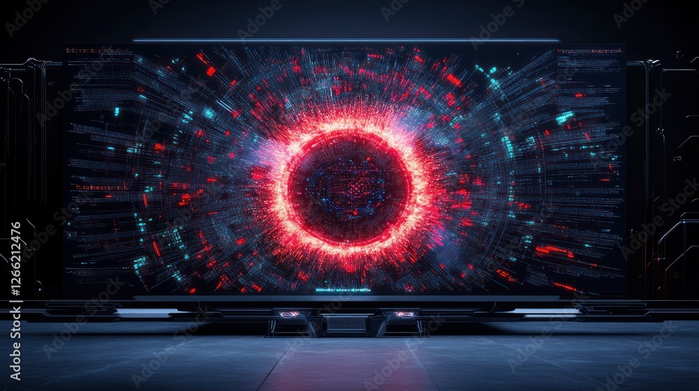 Poster futuristic data visualization: a mesmerizing display of swirling digital information, revealing a co