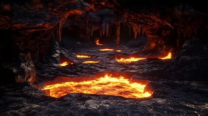 Naklejka premium Glowing blobs within Earth's layers reveal ancient underground structures, showcasing the planet's hidden depths