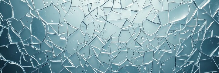 Shattered glass with office building reflection in background representing failed business in economic downturn, recession, glass fragments, economic downturn