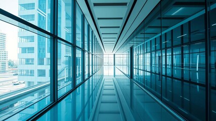 Sleek and futuristic glass corridor with empty space for text or branding, glass, copyspace, corridor