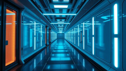 Fototapeta premium Futuristic neon-lit corridor in digital world, technology, bright, future