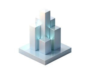 Fototapeta premium A modern 3D icon featuring abstract skyscrapers, glowing in soft light, isolated on white background. Perfect for architecture, city design, or technology-themed projects.