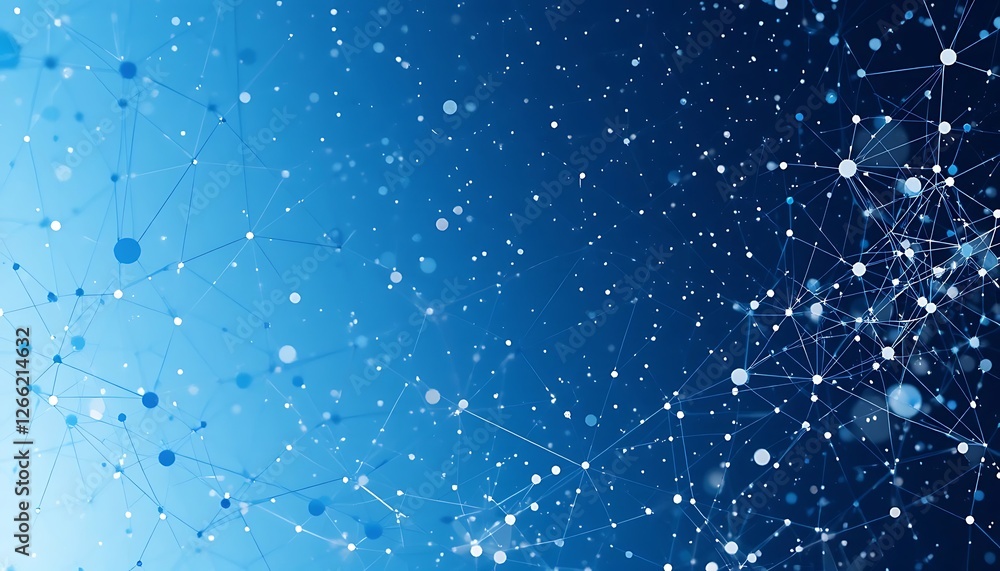 Poster interconnected network of data points on blue gradient background