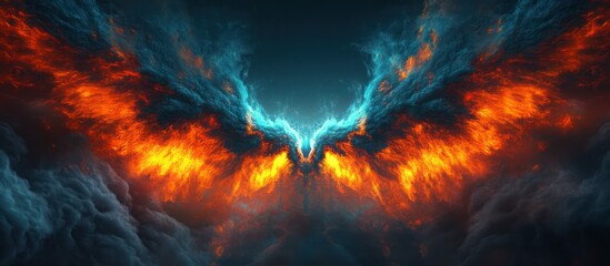 Fiery, icy wings abstract artwork.