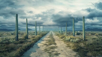 Fototapeta premium Desert Road under a Dramatic Sky