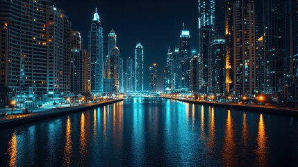 Dubai Marina Night Skyline: A Cityscape of Lights and Reflections