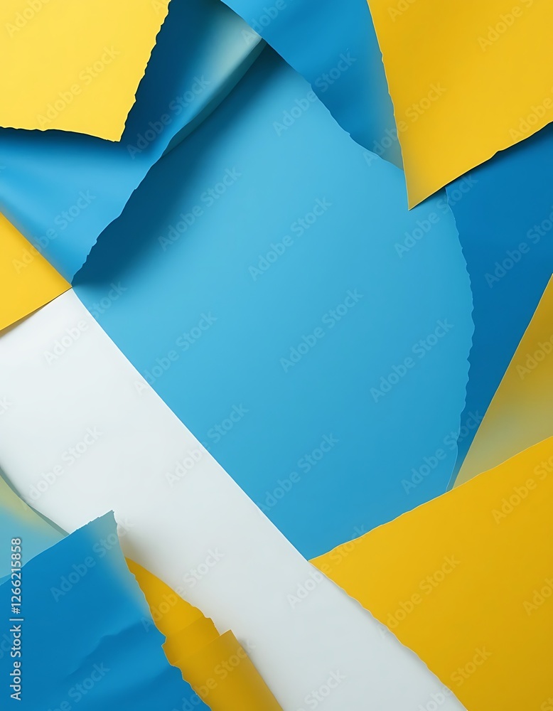 Poster torn layers of vibrant yellow and blue creating a dynamic abstraction