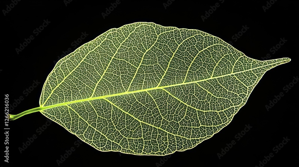 Poster a single leaf skeleton showing intricate vein structure