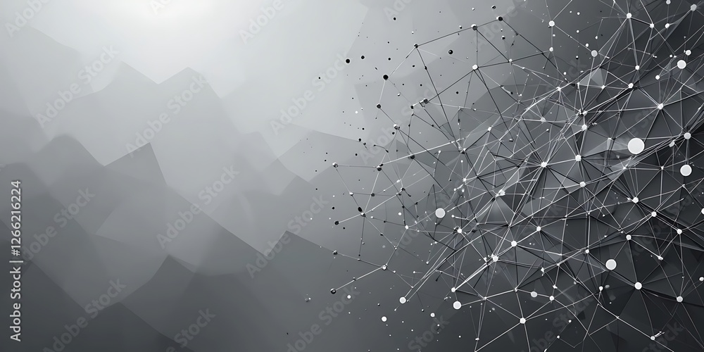 Poster monochromatic abstract network, interconnected nodes and complex geometric structures