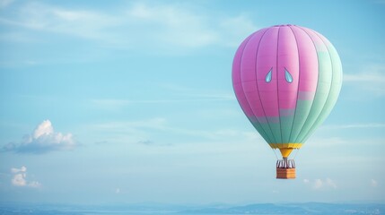 Fototapeta premium Whimsical Pink Teal Hot Air Balloon Sad Face Sky Cloudscape