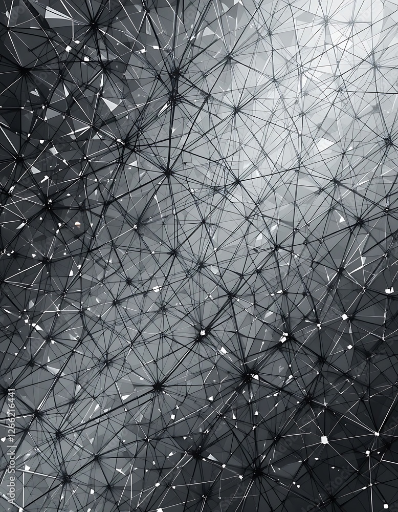 Aufkleber complex abstract network, interconnected lines and shapes in gray tones