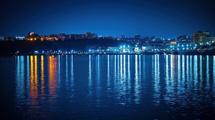 Obraz premium Night Cityscape Reflection on Calm Water