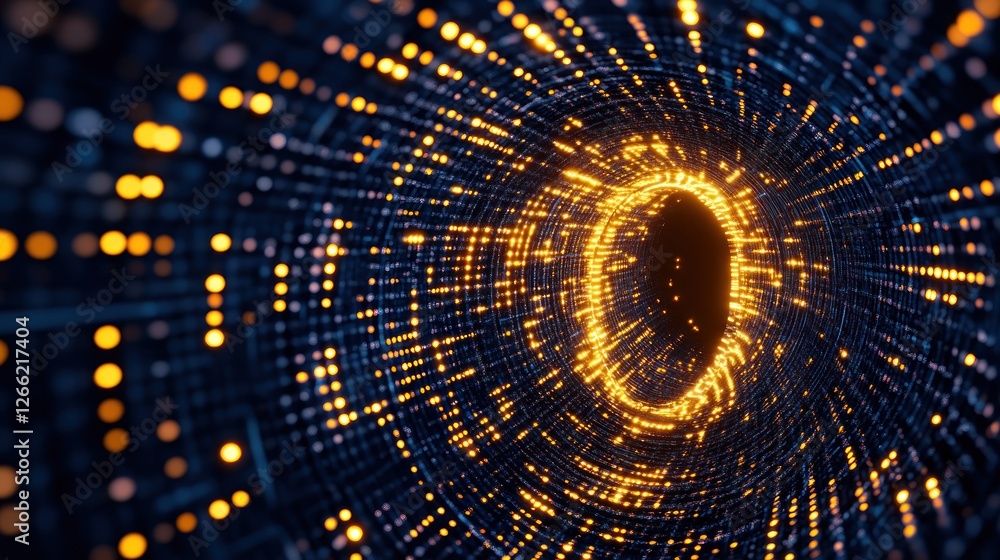 Poster abstract digital tunnel: a journey through glowing lights and data streams