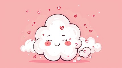A fluffy cloud doodle with rosy cheeks and a playful wink, surrounded by small hearts 