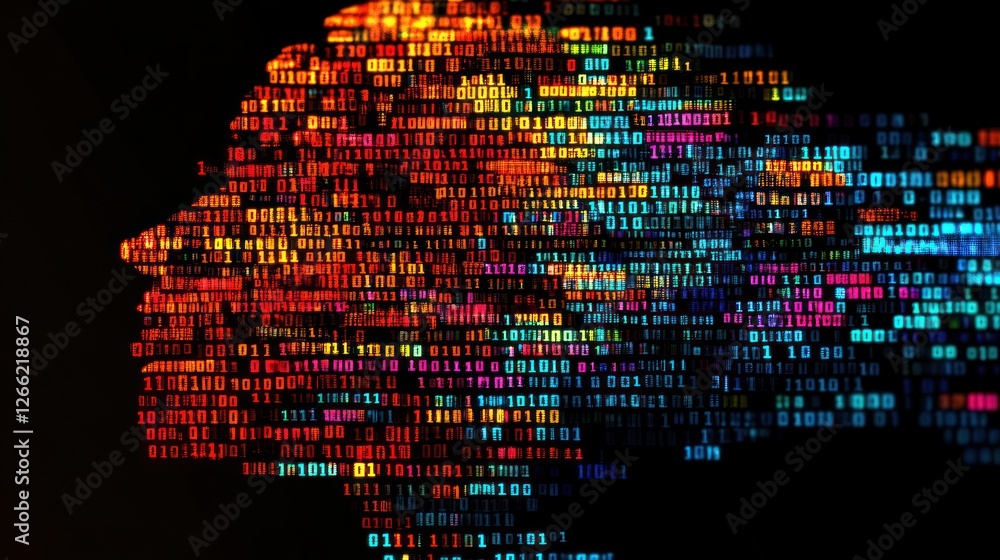 Poster digital face: a colorful binary portrait