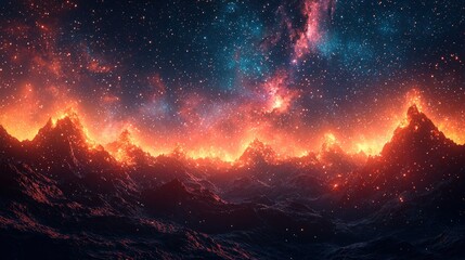 Fiery Mountains Underneath a Starry Night Sky