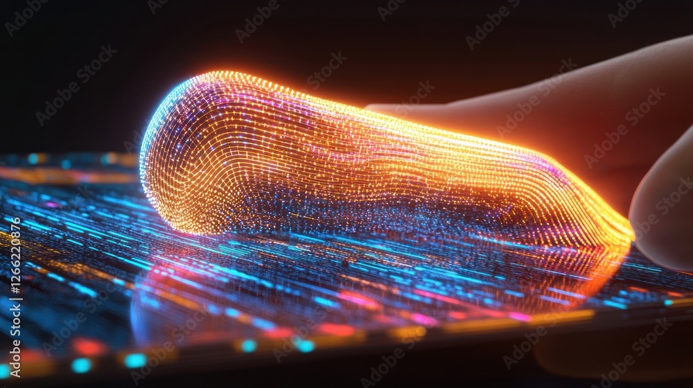 Poster futuristic fingerprint authentication: digital identity in a neon glow