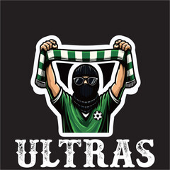illustration vector graphic of Football fans ultras hooligan Skull with football scarf design for logo, t-shirt, etc