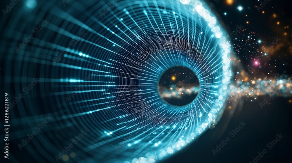 Poster futuristic digital tunnel wireframe space cyberspace data flow technology background