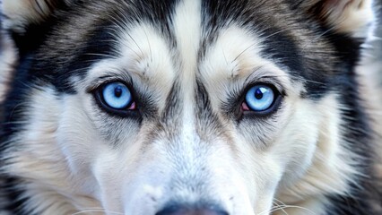 Detailed close-up image of Siberian husky's piercing blue eyes with eyelashes , eyes detail, pet eyes
