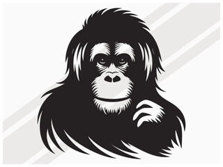 Orangutan Face Silhouette for Wildlife Art Primate Logos and Graphic Designs © ONESCAPE