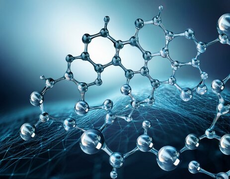connexion entre des mol&eacute;cules, atome en tr&egrave;s gros plan en ia