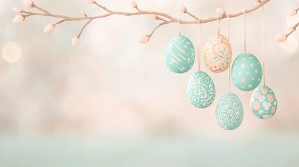 Pastel Easter Eggs Hanging on Branch  Spring Decor  Holiday