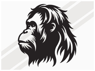 Orangutan Face Silhouette for Wildlife Art Primate Logos and Graphic Designs