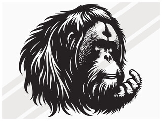 Orangutan Face Silhouette for Wildlife Art Primate Logos and Graphic Designs
