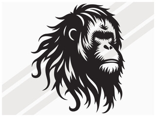 Orangutan Face Silhouette for Wildlife Art Primate Logos and Graphic Designs © ONESCAPE